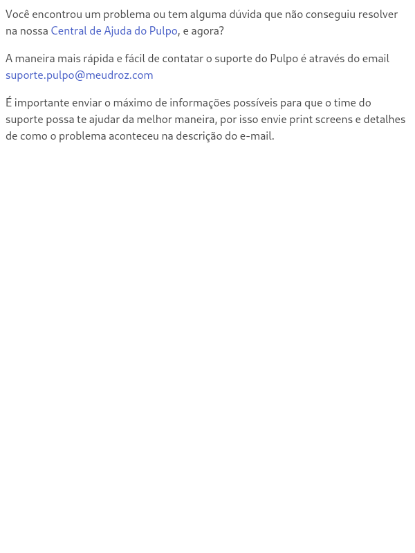 Como entrar em contato com o suporte do Pulpo?