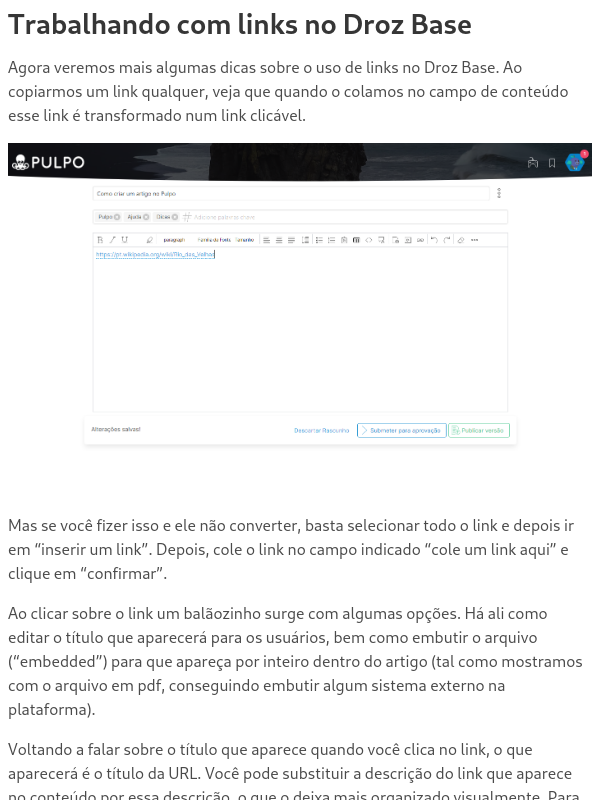 Trabalhando com links no Droz Base