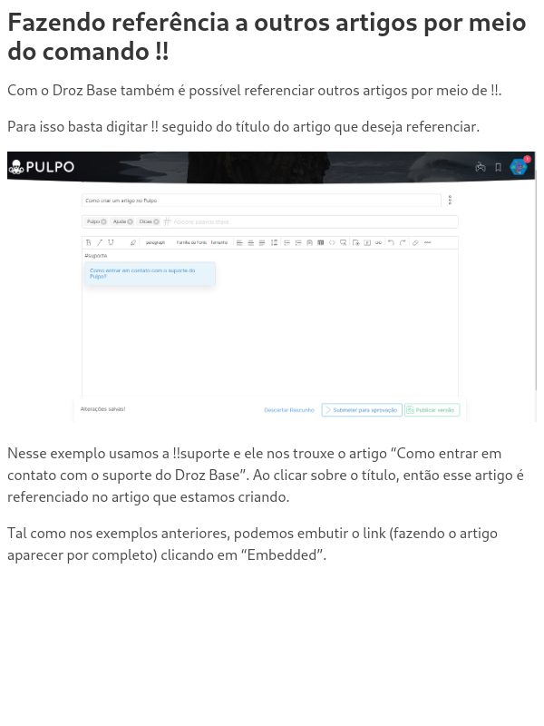 Fazendo referência a outros artigos por meio do comando !!