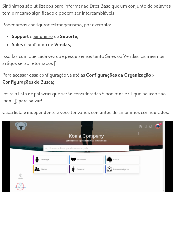 Configurações de Sinônimos