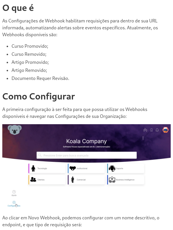 Configurações de Webhooks