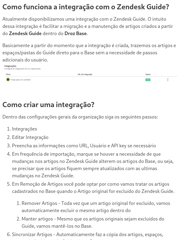 Como funciona a integração com o Zendesk Guide?