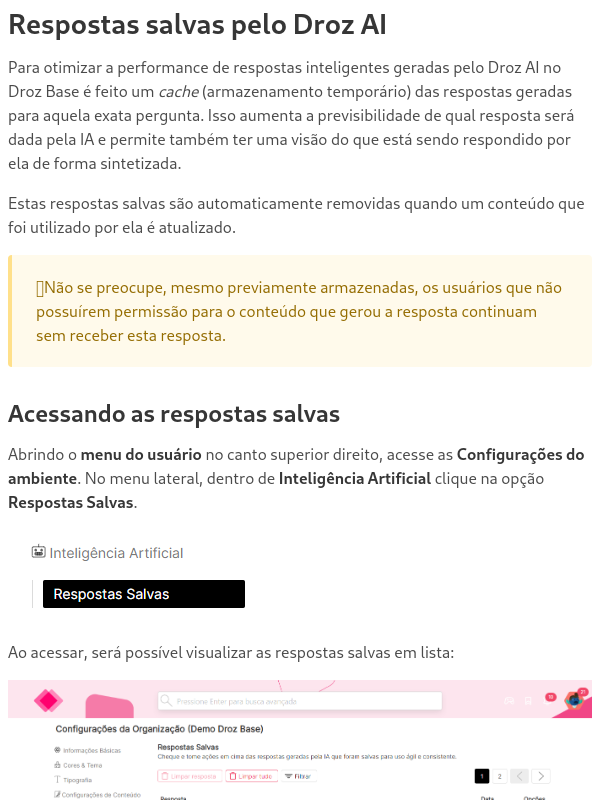 Trabalhando com Respostas salvas (cacheadas) pelo Droz AI